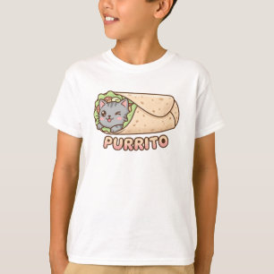 Camiseta Infantil Kawaii de Gato Purrito Divertida
