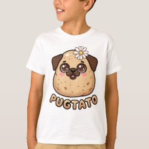 Camiseta Infantil Kawaii de Pugtato Engraçado Pug