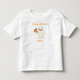 Camiseta Infantil Kawaii Ghost com Pizza. Dia das Bruxas. Personaliz