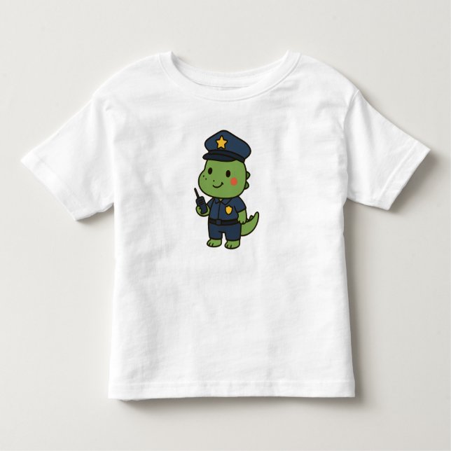 Camiseta Infantil Kawaii Officer Dinosaur – Cute Dino Jobs (Frente)