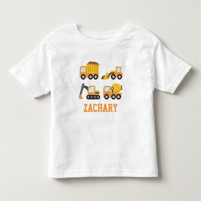 Camiseta Infantil Kids de Veículos de Construção Laranja Personaliza (Frente)
