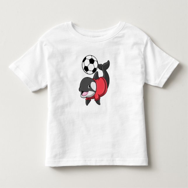 Camiseta Infantil Killerwhale como jogador de futebol com futebol (Frente)