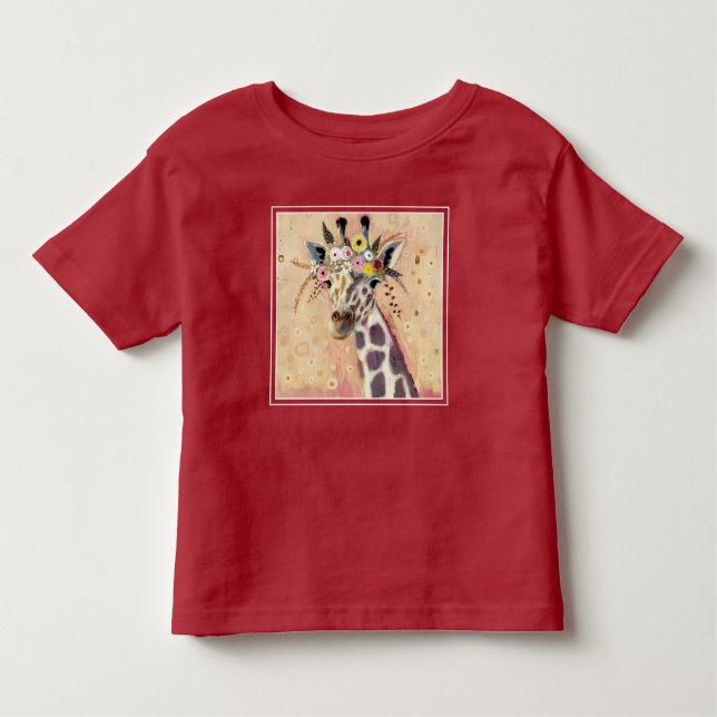 Camiseta Infantil Klimt Giraffe | Adornada Em Flores (Frente)