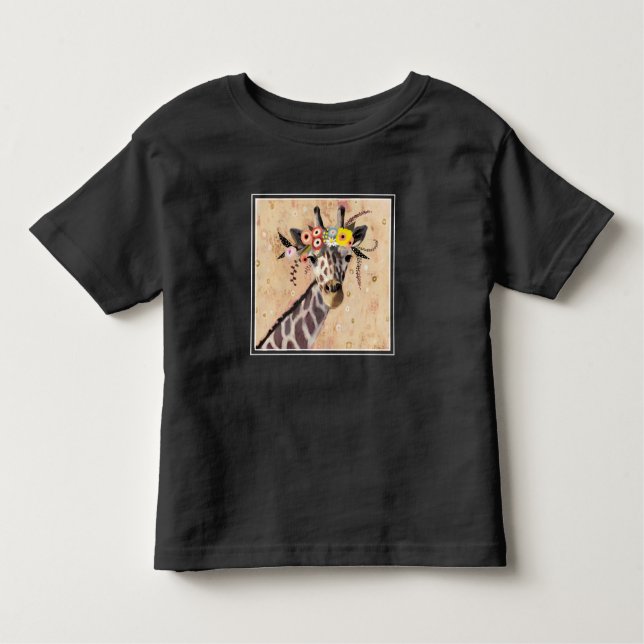 Camiseta Infantil Klimt Giraffe | Coroa De Flores (Frente)