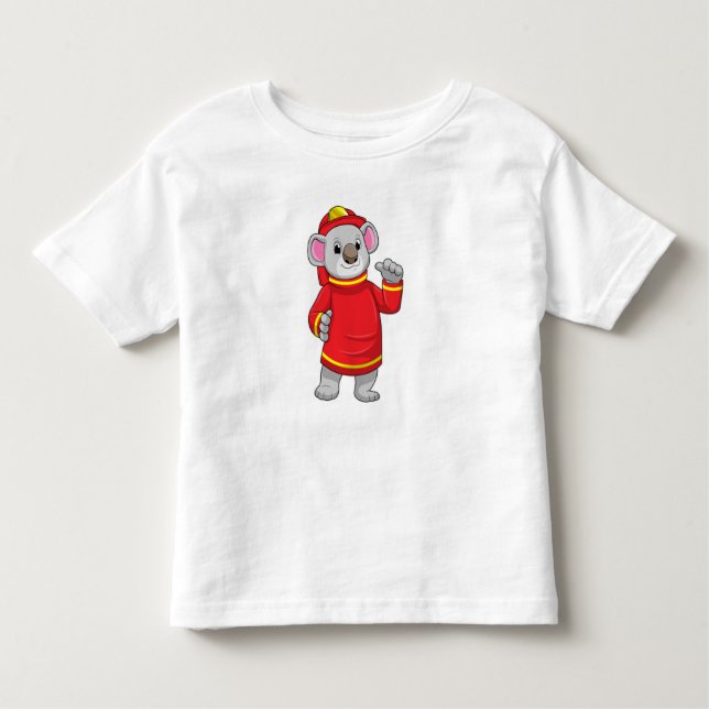 Camiseta Infantil Koala como Bombeiro com Helmet (Frente)
