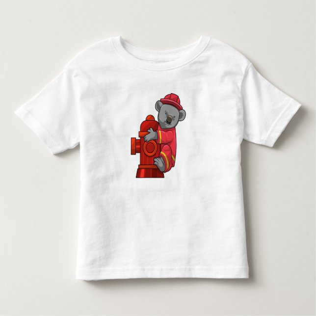 Camiseta Infantil Koala como Bombeiro com Hidrante de Fogo (Frente)