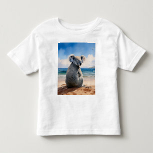 Camiseta Infantil Koala em uma praia arenosa