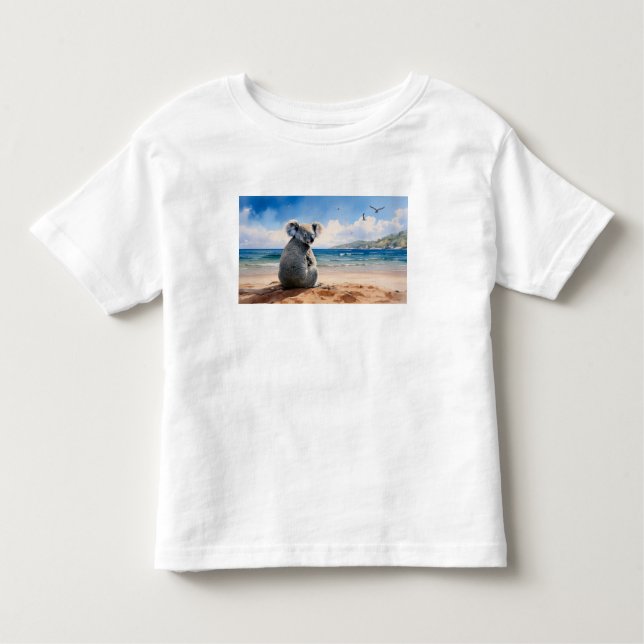 Camiseta Infantil Koala observando o oceano (Frente)