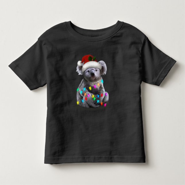Camiseta Infantil Koala Sentada Com Luzes De Natal (Frente)