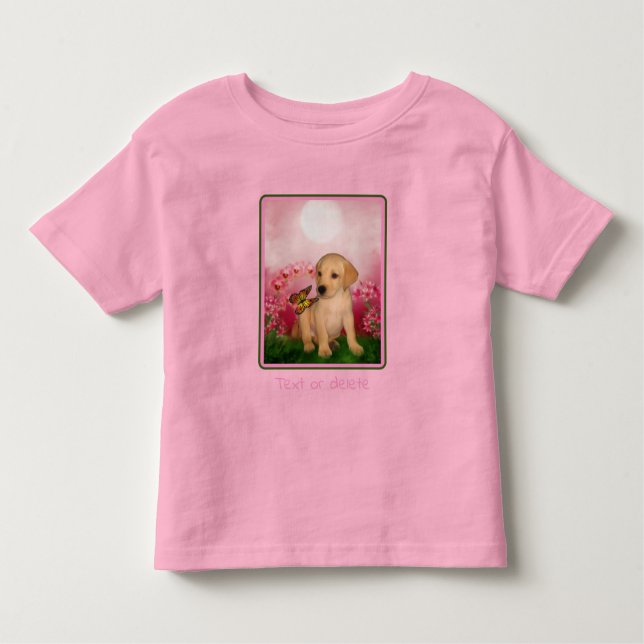 Camiseta Infantil Lab Amarelo Borboleta Borboleta Flor Lily Arte Can (Frente)