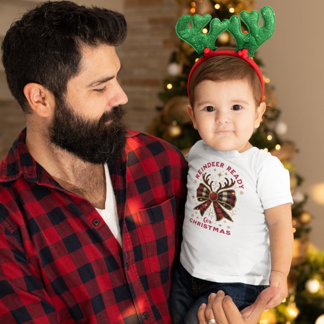 Camiseta Infantil Laço Pronto Rena Xadrez Natal Coquette (Criador carregado)