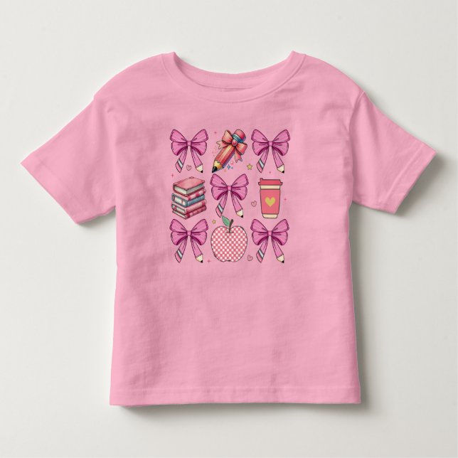 Camiseta Infantil Laços Rosa Personalizados de Coquette para Volta à (Frente)