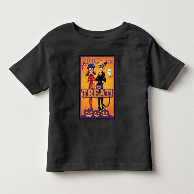 Camiseta Infantil Ladybug & Cat Noir | Doces ou Travessuras! (Frente)