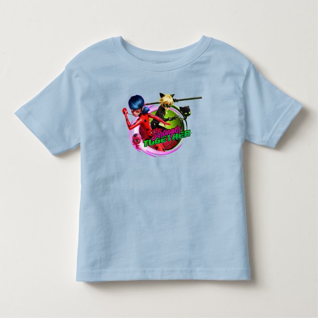 Camiseta Infantil Ladybug & Cat Noir | Juntos somos mais fortes (Frente)