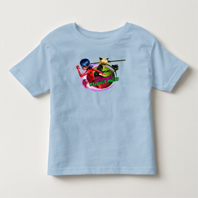 Camiseta Infantil Ladybug & Cat Noir | Mais Fortes Juntos (Frente)