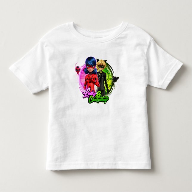 Camiseta Infantil Ladybug & Cat Noir | Sortudo & Charmoso (Frente)