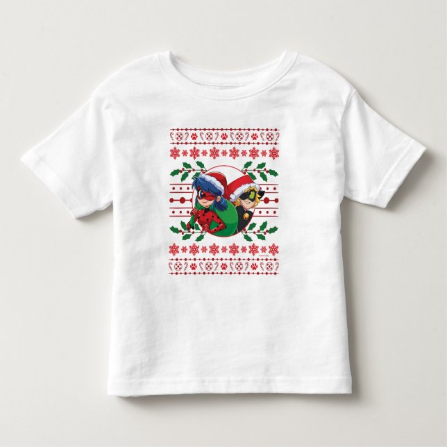 Camiseta Infantil Ladybug e Cat Noir | Gráfico de Férias (Frente)