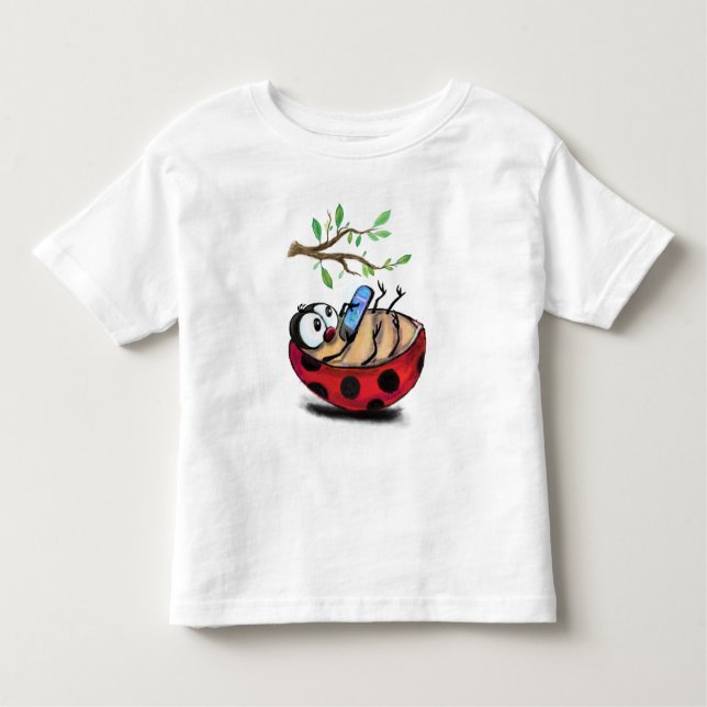 Camiseta Infantil Ladybug feliz com o telefone engraçado (Frente)