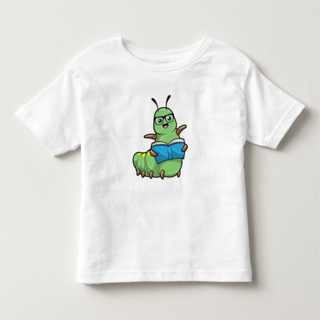 Camiseta Infantil Lagarta como Nerd de Livros e Óculos (Frente)