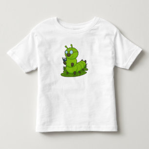 Camiseta Infantil Lagarta como Nerd de Óculos e Livro