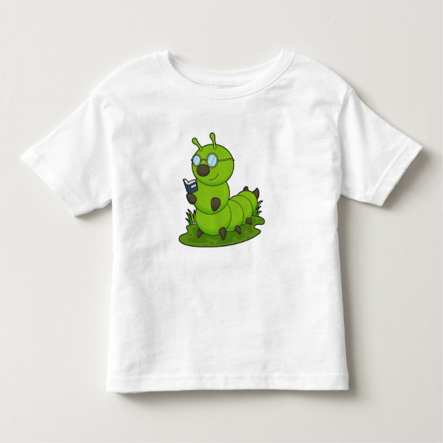 Camiseta Infantil Lagarta como Nerd de Óculos e Livro (Frente)