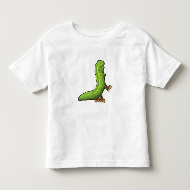 Camiseta Infantil Lagarta como patinadora em linha com skates em lin (Frente)