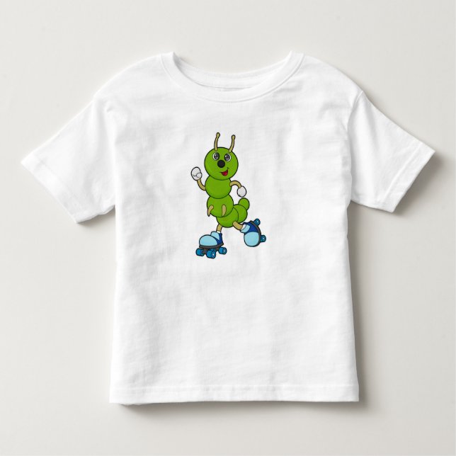 Camiseta Infantil Lagarta em patinagem em linha com skates (Frente)