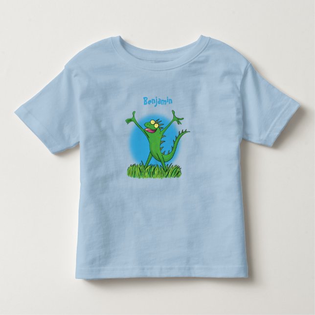Camiseta Infantil Lagarto animado animado com iguana verde engraçado (Frente)