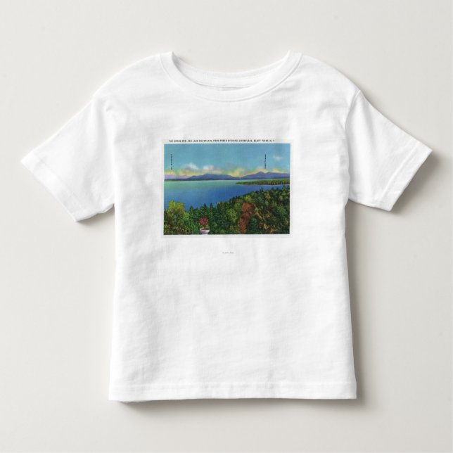 Camiseta Infantil Lago e montanhas verdes (Frente)