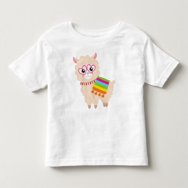 Camiseta Infantil Lama mexicano, Cute Llama, Cute Alpaca, Óculos (Frente)