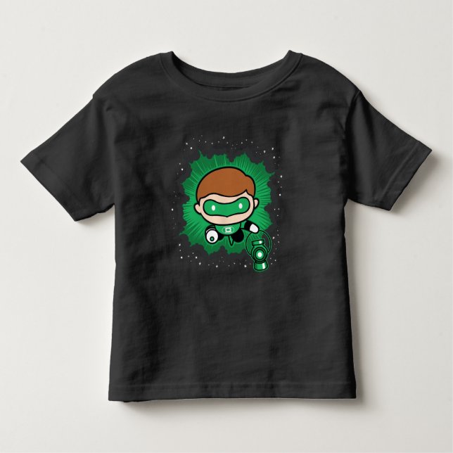 Camiseta Infantil Lanterna Verde Chibi Voando Pelo Espaço (Frente)