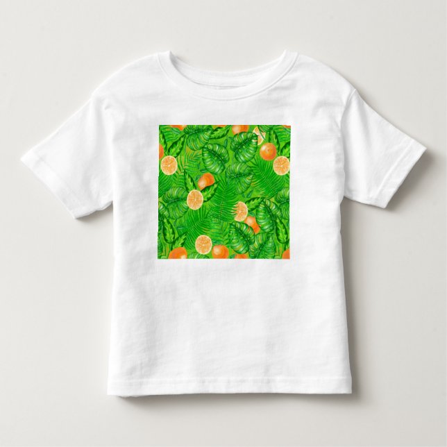 Camiseta Infantil Laranjas e folhas tropicais (Frente)