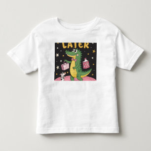 Camiseta Infantil "LATER" - Alligador de desenho retrô com uma Surpr