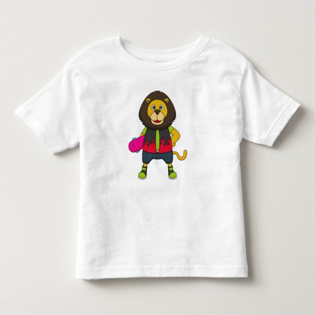 Camiseta Infantil Leão como Patinador com skate (Frente)