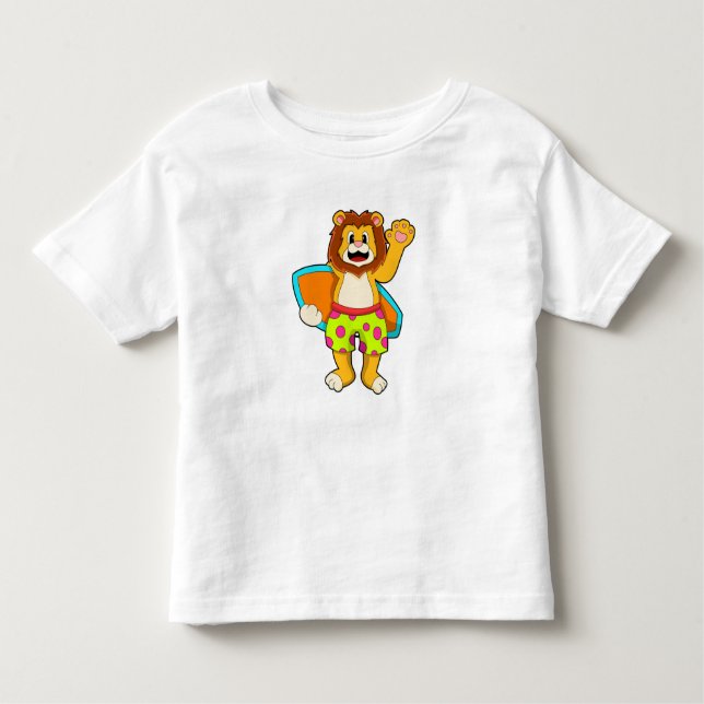 Camiseta Infantil Leão como Surfer com Surfboard (Frente)