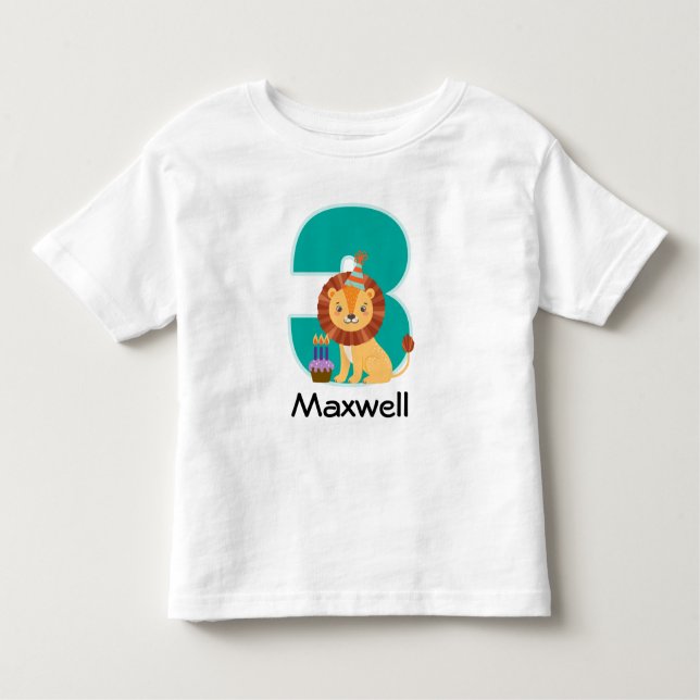 Camiseta Infantil Leão de Selva de aniversário de 3 anos Personaliza (Frente)