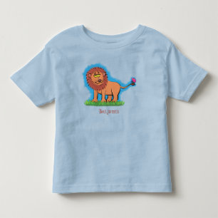 Camiseta Infantil Leão feliz com ilustração de desenho animado de bo