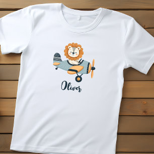 Camiseta Infantil Leão Fofo em Avião Encantador Personalizado