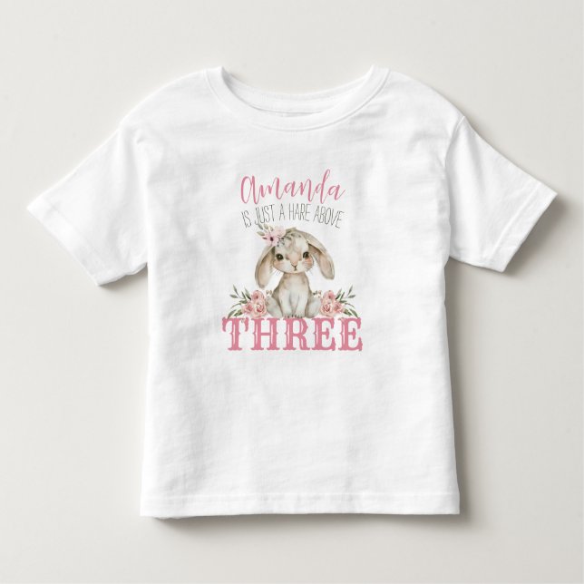Camiseta Infantil Lebre Acima de Três Meninas Coelhinhas Aniversário (Frente)