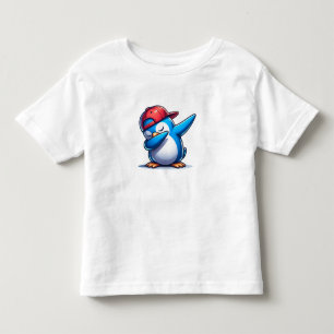 Camiseta Infantil "Legal Pinguim Azul em um Boné Vermelho"