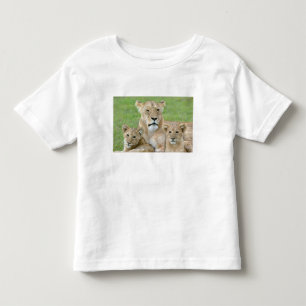 Camiseta Infantil Leoa e Dois Filhotes, África Oriental, Tanzânia,