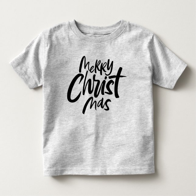 Camiseta Infantil Letra de Natal de Cristo Cristã Moderna Feliz (Frente)