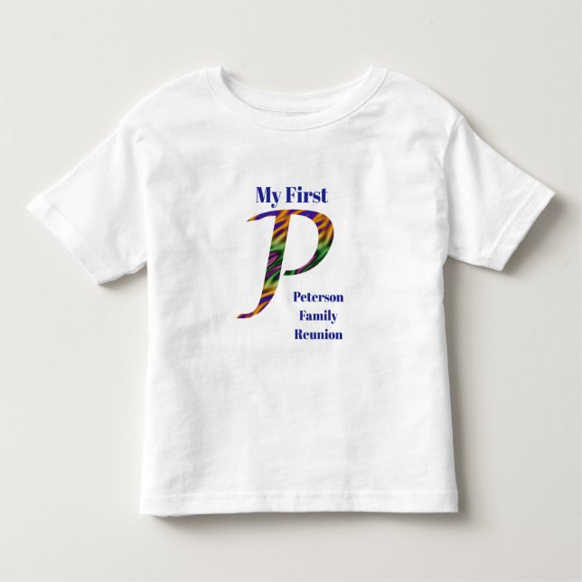 Camiseta Infantil Letra P Monograma da Primeira Reunião da Família (Frente)