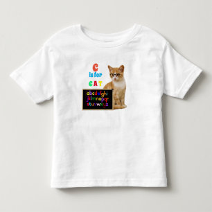 Camiseta Infantil Letras do Alfabeto Ortografia C é para Gato