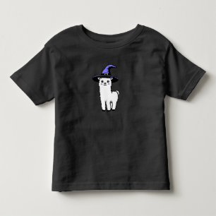 Camiseta Infantil Lhama Fofa de Halloween Vestindo Bruxa Roxa