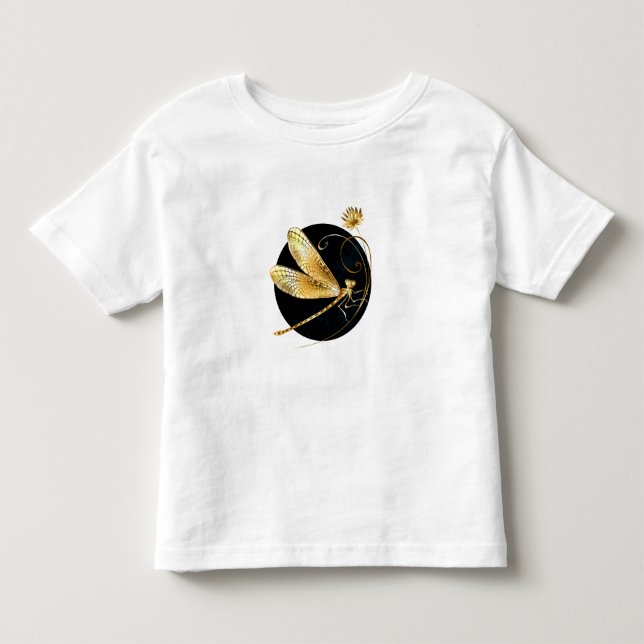 Camiseta Infantil libélula ouro em círculo preto (Frente)