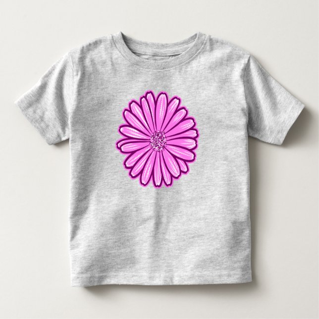 Camiseta Infantil Linda Flor de Margarida, Ilustração de Meio-Tons (Frente)
