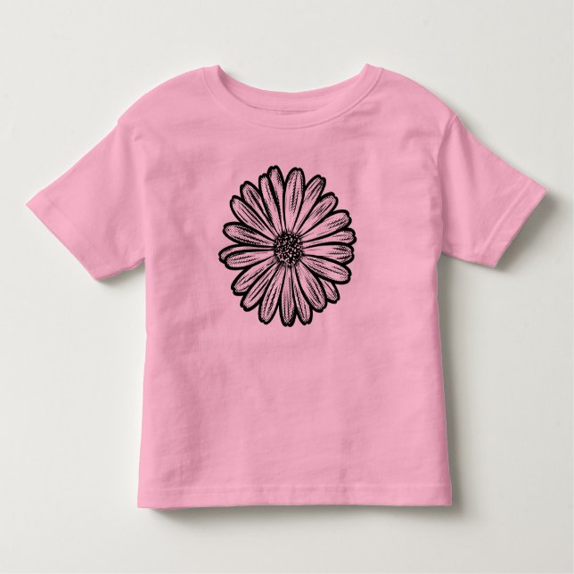 Camiseta Infantil Linda Flor de Margarida, Ilustração de Meio-Tons (Frente)