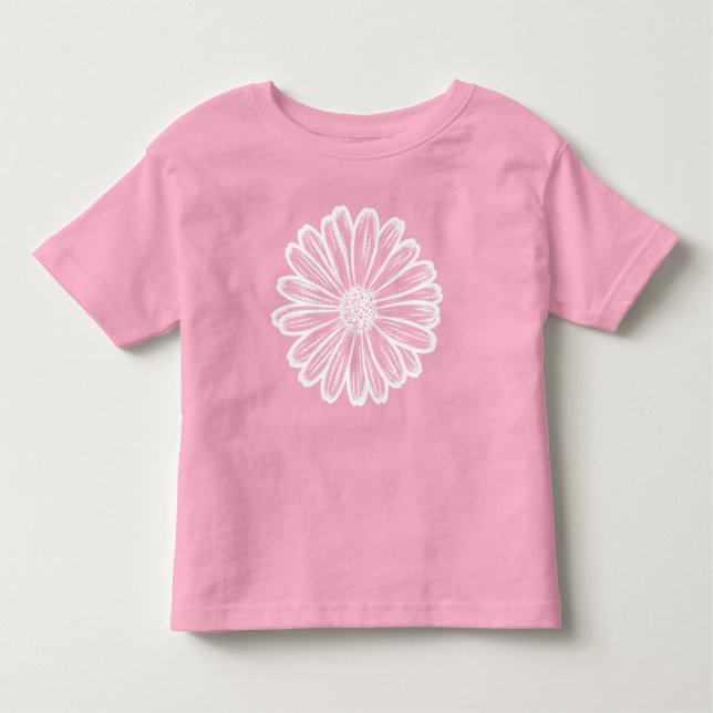 Camiseta Infantil Linda Flor de Margarida, Ilustração de Meio-Tons (Frente)