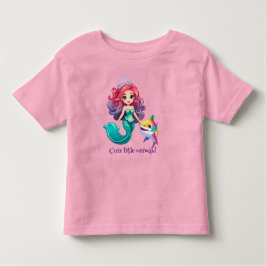 Camiseta Infantil Linda princesa sereia de tubarão arco-íris colorid